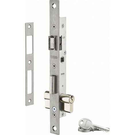 Thirard – Serrure encastrable à cylindre pour menuiserie métallique – Axe 10.5mm – Cylindre 30x30mm – Pêne en alliage nickelé – Gâche plate en inox