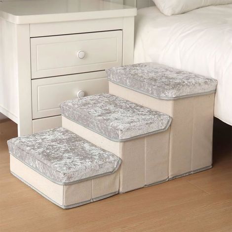 Marches Chien 3 Niveaux Escalier Canapé Lit Coffre Rangement Pliant Gris Rampe Intérieur Animaux Boxy (1/5)