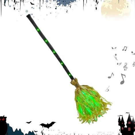 Balai de sorcière avec son et lumière LED, pliable et effrayant, accessoire Accessoire Halloween Balai Costume Sorcière Pour Mur, Cheminée, Maison Hantée, Salon, Chambre, Jardin, Cour, P