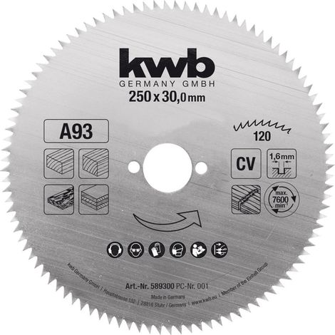 kwb lama per sega circolare 250 x 30 mm, Made in Germany, taglio fine e preciso, adatta per pannelli in legno, legno profilato e legno tenero