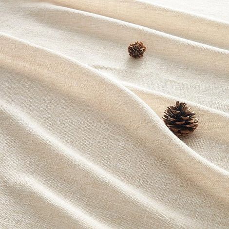 Linen Net Curtain, Beige Curtains 140 x 225 cm, Living Room, Bedroom, Translucent and Interior Draperies with Eyelets Decorative Dressing Kitchen Door Window (1/3)