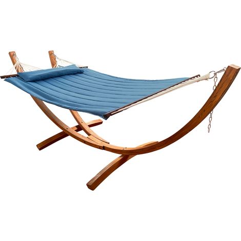 AXI Hawaï Hamac Double XXL  Hamac 2 personnes en Bleu avec Support en Bois  Pour l’extérieur pour Jardin, Terrasse, Balcon