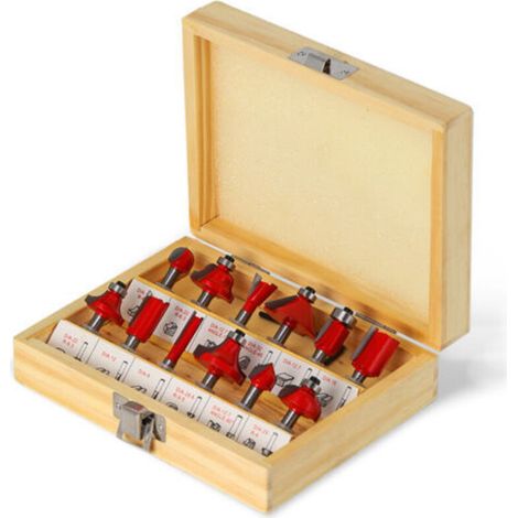 Lot de 12 embouts de défonceuse, tige de 6 mm, en carbure de tungstène, pour le travail du bois, la coupe, les rainures (avec embout droit, Cove Bit,Chamfer Bit) (1/5)