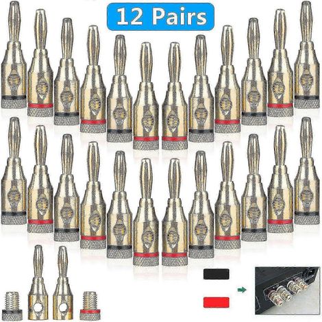 Lot de 24 fiches bananes mâles plaquées or 24 carats pour câbles audio, haut-parleurs et connecteurs à vis (1/5)