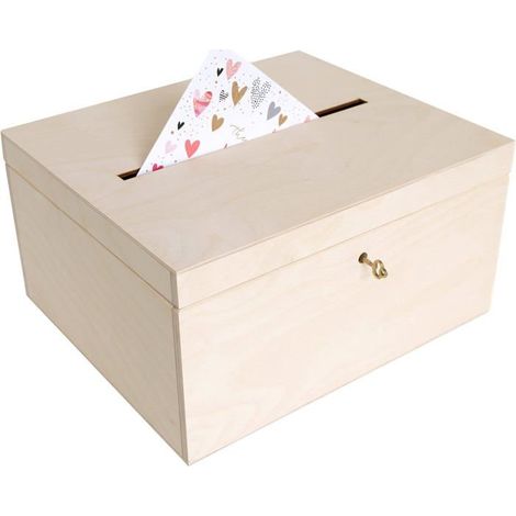 Boîte en Bois - Creative Deco - Urne Mariage - 29 x 25 x 15 cm - Avec Couvercle et Clé - Décorative (1/4)