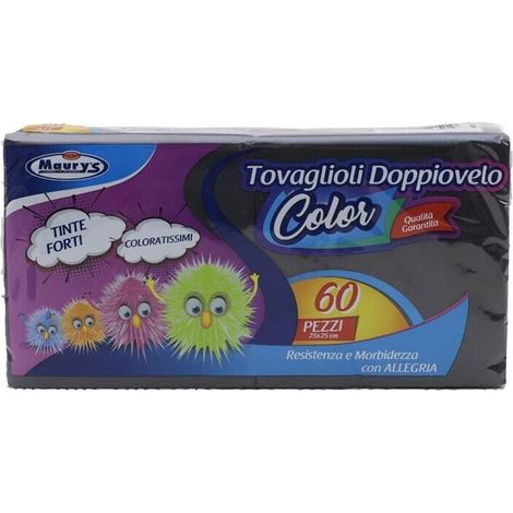 MAURY'S TOVAGLIOLI COLORATI A DOPPIO VELO 25 X 25 CM COLORE NERO 60 PEZZI