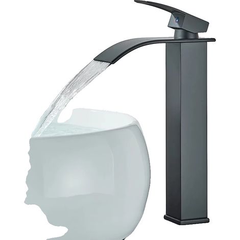 Robinet de lavabo, monté sur le plan de travail, à poignée unique, Noir Mat (1/2)