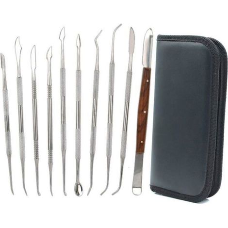 Outils De Sculpture - Acier Inoxydable - Double Pointe - Pour Argile Poterie Cire Linoléum - Kit 10 Pièces Avec Étui (1/4)