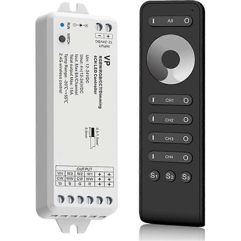 Kit de variateur autonome avancé à 4 canaux pour rubans LED RGBW/RGB/CCT avec télécommande 2,4 GHz (1/5)
