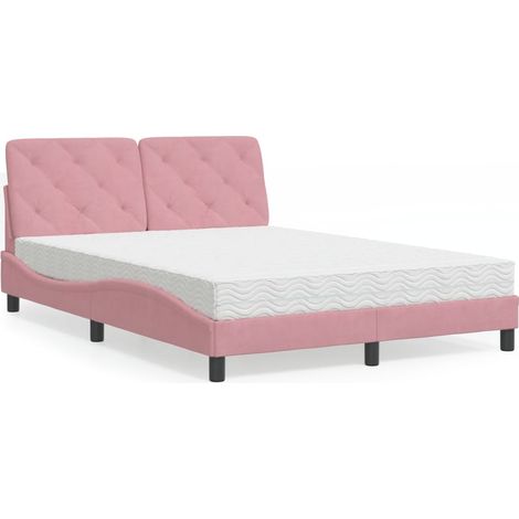 Lit avec matelas rose 140x190 cm velours (1/5)