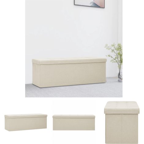 The Living Store Faltbare Sitzbank mit Stauraum Cremeweiß Leinenoptik - Truhen- & Flurbänke (1/5)