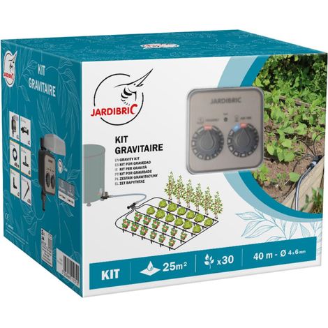 Jardibric – Kit goutte à goutte 25m² – Programmateur sans pression – 40m micro tuyau Ø6mm – 30 goutteurs réglables – Irrigation autonome (1/5)