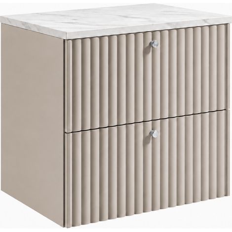 Meuble de salle de bain suspendu avec plan 60, cachemire + plan effet marbre Bianco, poignées en trois couleurs, 60 x 46 x 58,6 cm (1/5)