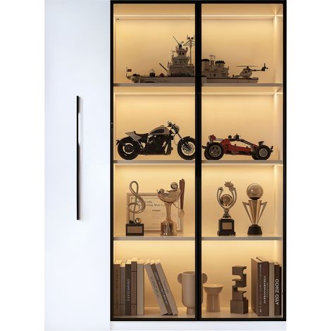 Vitrina LED 110,5 x 35 x 160 cm de MDF blanco con almacenamiento lateral (1/5)