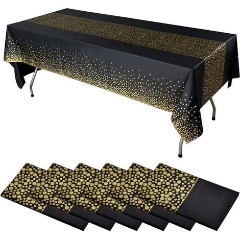Nappe jetable - Noir Or - 137 x 274 cm - 8 pièces - Design à pois - Imperméable (1/4)