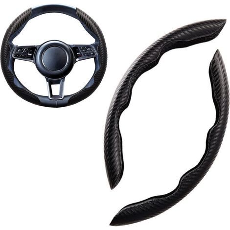 YMYNY Sports Car Steering Wheel Cover Round and D-Shaped Universal Suede/Carbon Fiber Fashion Segmented Breathable Anti-Slip 15" Black (1/3)