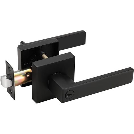 Serrure de porte d'entrée carrée à levier avec clé, en acier inoxydable, noire (SKU produit : 96260863 SKU Offre : lehua25.5.27-18) (1/4)