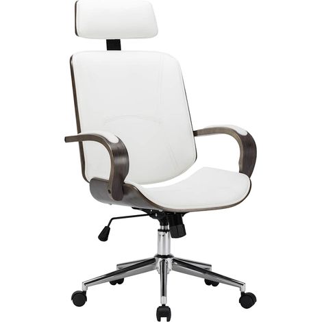 vidaXL Silla oficina con reposacabezas cuero sintético madera blanco (1/4)
