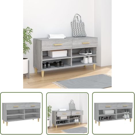 The Living Store Meuble à chaussures Sonoma gris 102x35x55 cm Bois d'ingénierie - Meubles Rangements - Meuble Chaussure - Armoire Chaussure - Rangement Chaussures - Étagère Chaussures (1/5)