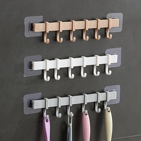 Étagère de cuisine réglable avec 6 crochets muraux, support de porte de salle de bain, porte-manteau, porte-serviettes, crochet pour clés, organisateur de cuisine