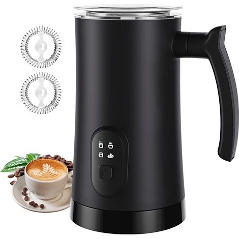 Écumoire à lait, 4-en-1 électrique chauffe-lait et mousseur, 350 ml automatique pour café, mousse chaude et froide pour latte, cappuccino et chocolat chaud (Noir) (1/5)