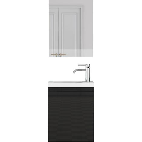 Mobile bagno sospeso nero lucido 40 cm con lavabo in ceramica e specchio HOMVRA (1/4)