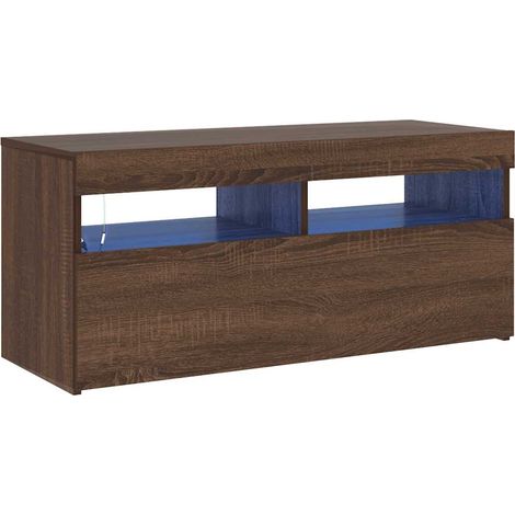 Mobile Porta TV con Luci LED Rovere Marrone 90x35x40 cm vidaXL