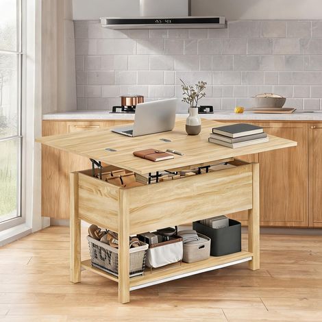 Table basse bois naturel en MDF 100 x 90 x 63,5 cm (1/5)