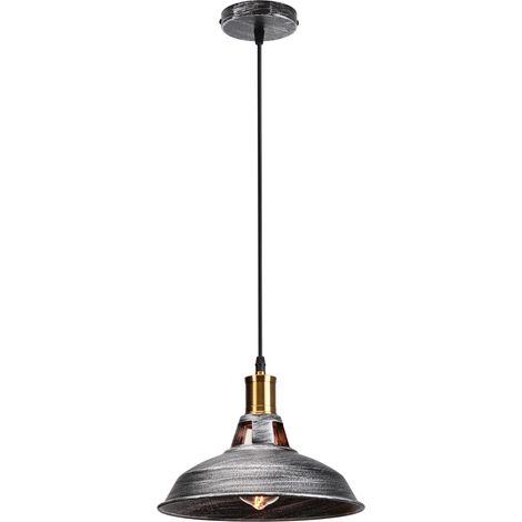 Vintage Metal Chandelier, Hanging Light with Dome Lampshade, Retro Industrial Pendant Light Ø27cm Grey, 1PCS (1/5)