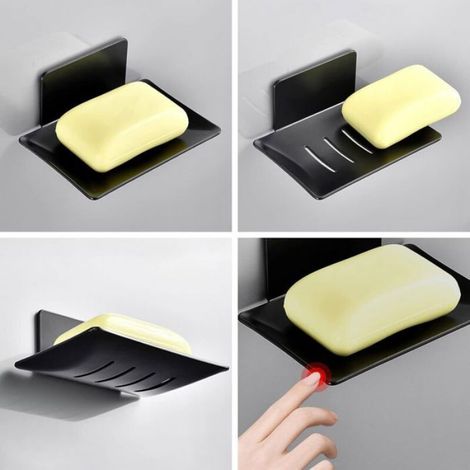 2pcs Porte Savon Mural sans Perçage Porte-Savon Douche(Noir) en Acier Inoxydable Porte Savon INOX Auto-Adhésif pour Stocker Epon (1/5)