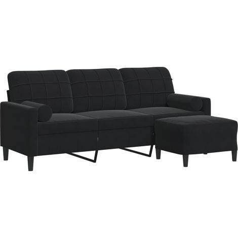 Canapé à 3 places,Sofa pour Salon,Banquette avec repose-pieds Noir 180 cm Velours CFW148689 (1/5)