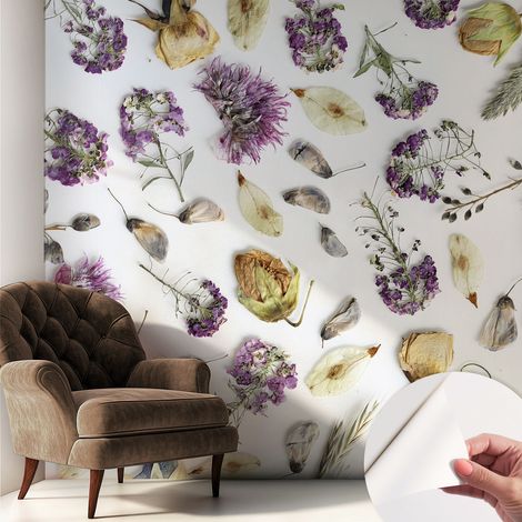 Carta da parati autoadesiva - fotomurale - decorazione parete - stile elegante - decorazione casa - Fiori secchi 250x250 cm (1/5)