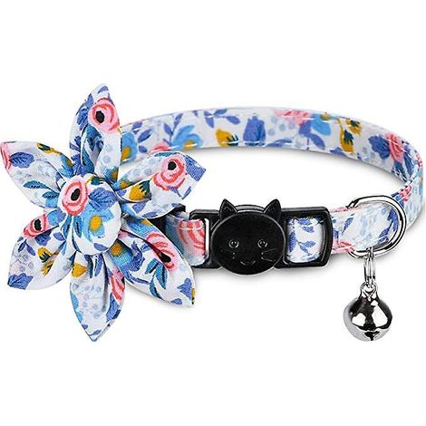 collier De Chat Fleur Amovible Avec Cloche (bleu) - Collier De Chat Cloche, Collier De Chat Tournesol, Accessoire De Collier Pour Animaux De Compa (1/5)