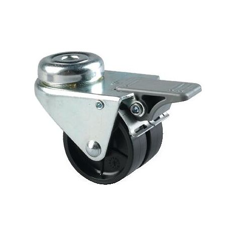 Roulette pivotante à blocage jumelée fixation à œil bandage polyamide pour charges légères, diamètre 50 mm, charge 60 kg, type 2 - Tente