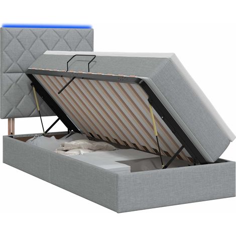 LED-Speicherbett mit Matratze Hellgrau 90 x 190 cm Stoff vidaXL (1/5)