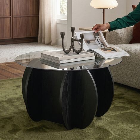 Couchtisch Karhuvandi mit Glasplatte Ø70x40 cm Schwarz/Grau [en.casa] (1/5)