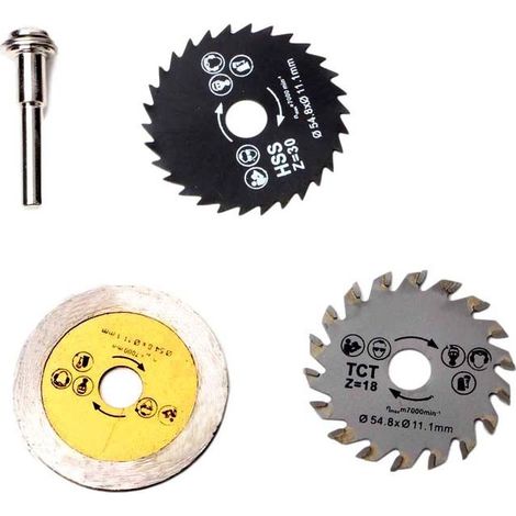 Lot de 3 Lames de Scies Circulaires 54.8mm Disque Universel Multi Usages avec Tige pour Travail du Bois Menuiserie Charpenterie (1/5)