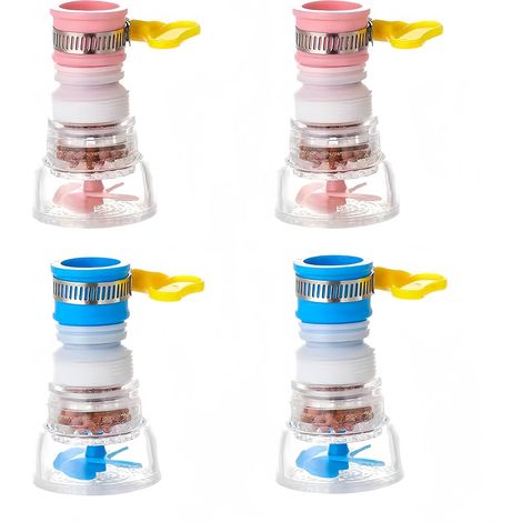 Filtro de grifo giratorio de 360 grados (4 unidades), aireador de grifo ahorrador de agua, resistente a salpicaduras para cocina y baño (rosa, azul) (1/5)