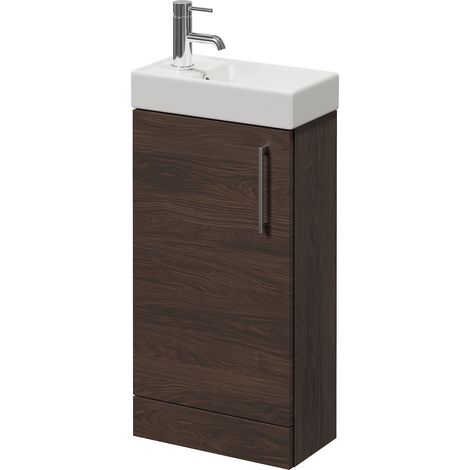 Napoli Cube Brown Oak 400mm Single Door Vanity Unit with Align Basin - 400mm - Chrome 160mm Handle