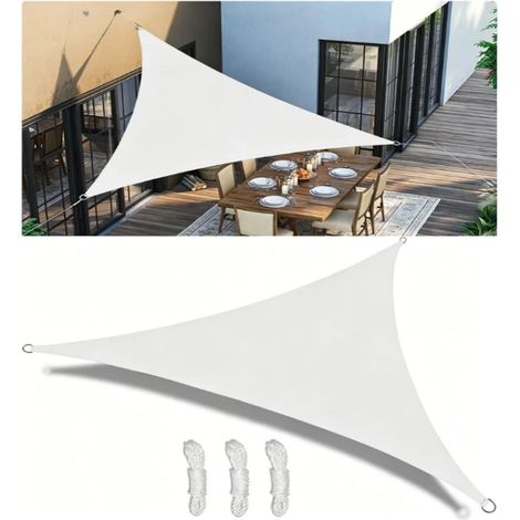 Voile d'ombrage triangulaire,Auvent imperméable et résistant aux UV,Voile d'ombrage pour terrasse extérieure,Tissu Oxford 420D,Blanc — 1 m x 1 m (1/5)