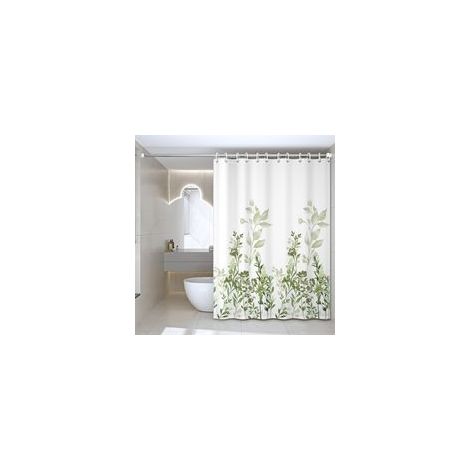 Rideau de Douche 180x180cm, Rideau Douche Tissu Polyester Imperméable Lavable en Machine avec Ourlet Inférieur Lesté et 12 Crochets pour Salle de Bain, Fleurs Vert