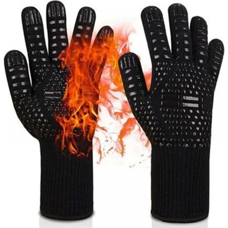 Un paio di guanti da barbecue neri, guanti da forno, resistenti al calore fino a 800 °C, guanti da cucina, guanti per grigliare