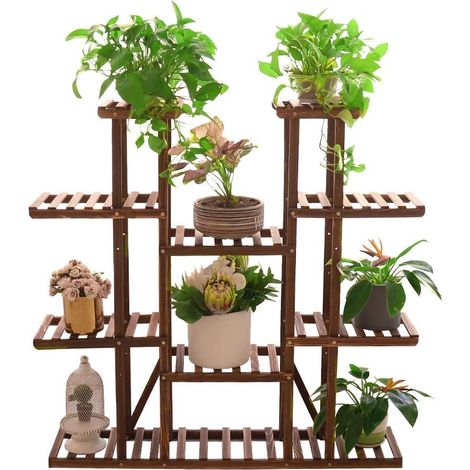 Unho – Porte plante en bois 116x115x25cm – Étagère échelle 11 tablettes – Capacité 30kg par tablette – Pour balcon, jardin, terrasse (1/5)