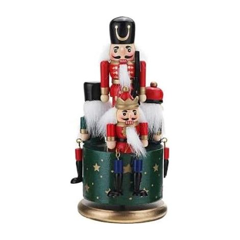 Carillon Schiaccianoci, decorazioni natalizie, 4 statuette di soldatini, carillon con meccanismo e base rotonda per decorazioni domestiche, feste, ornamenti (verde)
