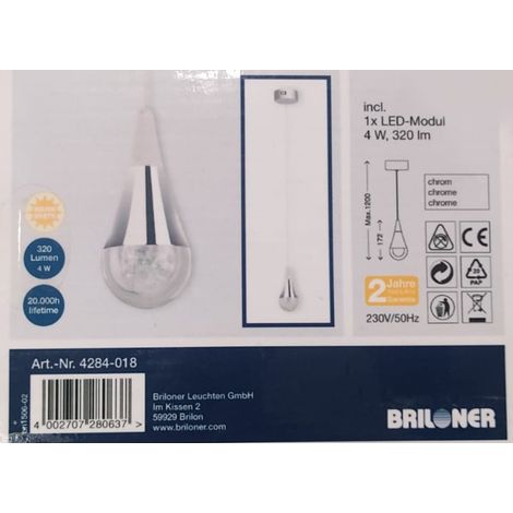 BRILONER - LAMPADARIO A SOSPENSIONE CONPENDENTE A GOCCIA - 1XLED-MODUL - 4W 320LM