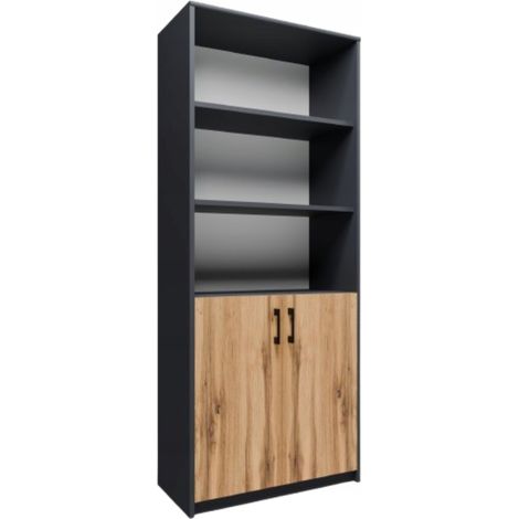 Meuble de rangement 2 porte et 3 étagères Graphite-Votan - Bibliothèque Style contemporain - 74 x 35 x 180 cm (1/5)