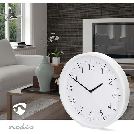 Nedis Wanduhr / Durchmesser: 360 mm / ABS / Leise Bewegung / Weiss