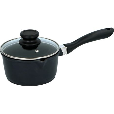 Casserole à induction avec couvercle en verre et revêtement - Fonte d'aluminium - Convient à tous les feux, noir, 1,3 l, 16 cm (1/3)