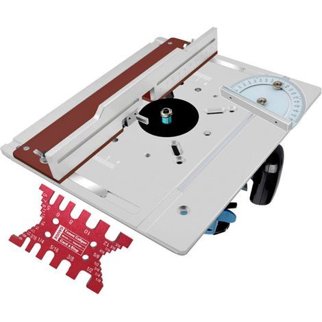 Juego de 4 placas de inserción de aluminio plateado para fresadora, herramienta auxiliar de corte y grabado con guía de calibre angular para bancos de trabajo de carpintería. (1/5)