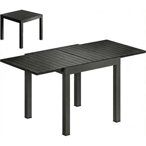 Table de jardin extensible en aluminium effet bois noire 160x80 cm pour 4-6 personnes (1/5)